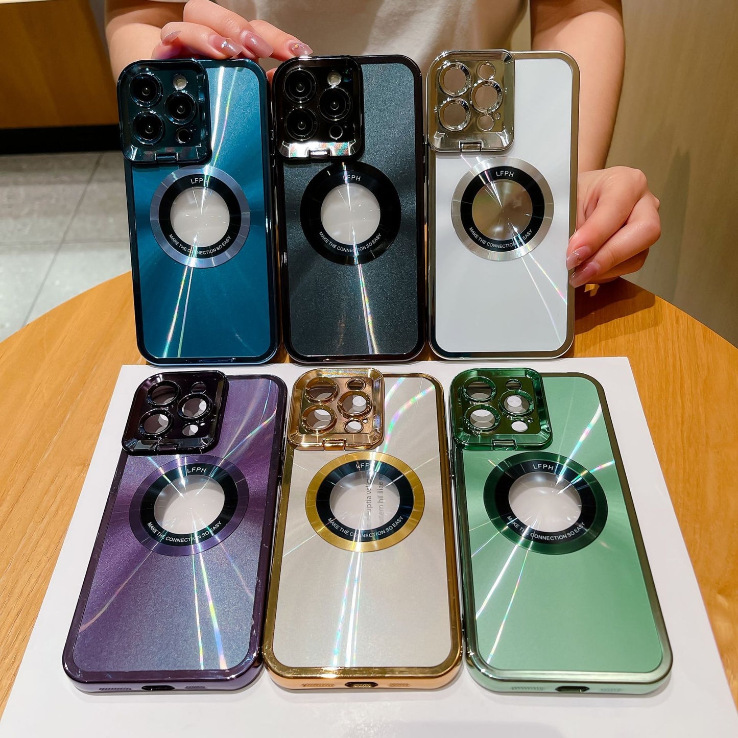 Electroplated Phone Case Luxury Plating CD Pattern Magsafe Bracket Case For 12 13 14 Pro Max Invisible Camera Stand Holder Lens Holder Magnetic Suction